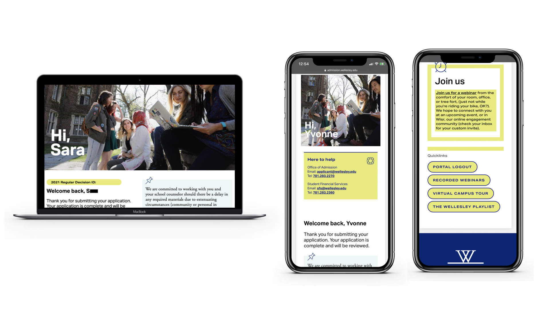 Images of the Wellesley College portal on desktop and iPhone